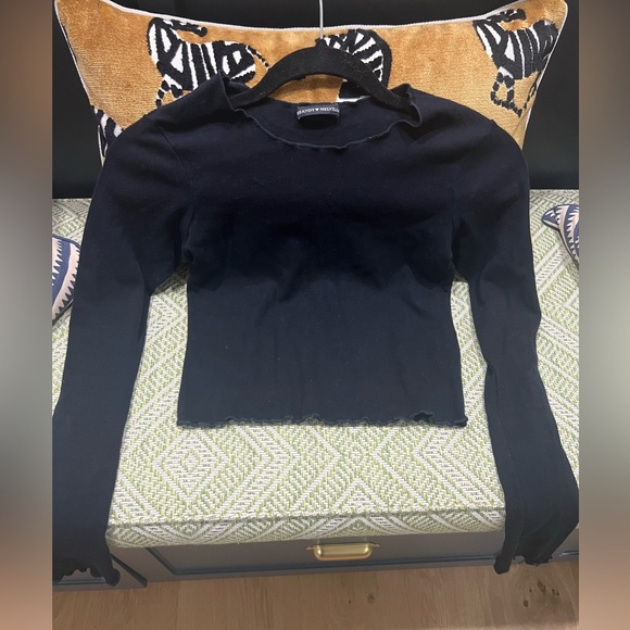 Brandy Melville Dark Navy blue Long Sleeve Top with Scalloped detail - Picture 1 of 8